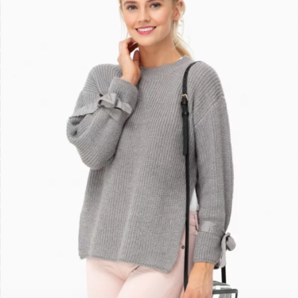 Tuckernuck all:row Gray Bow Sleeve Sweater, Small